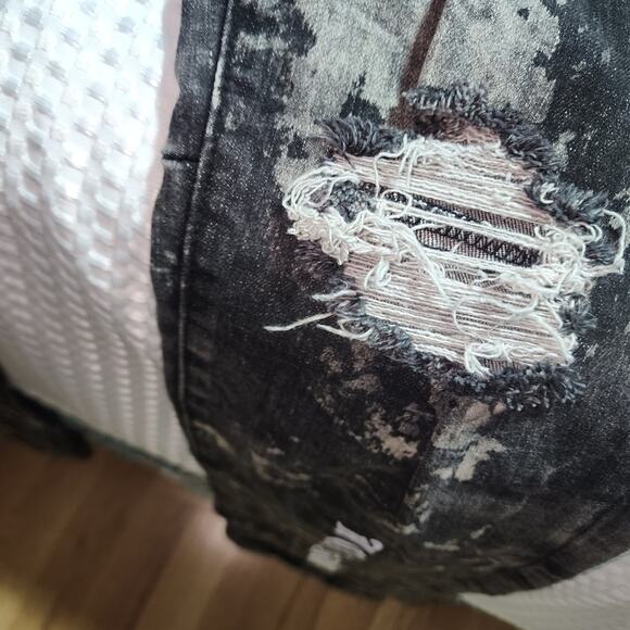 EMBELLISH EUC MENS UNISEX SIZE 36 x 35 HATE/LOVE DENIM BLACK JEANS - Picture 12 of 13